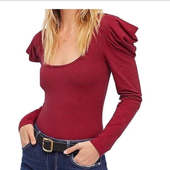 Free People Tops - Striped Puff Sleeves Blouse